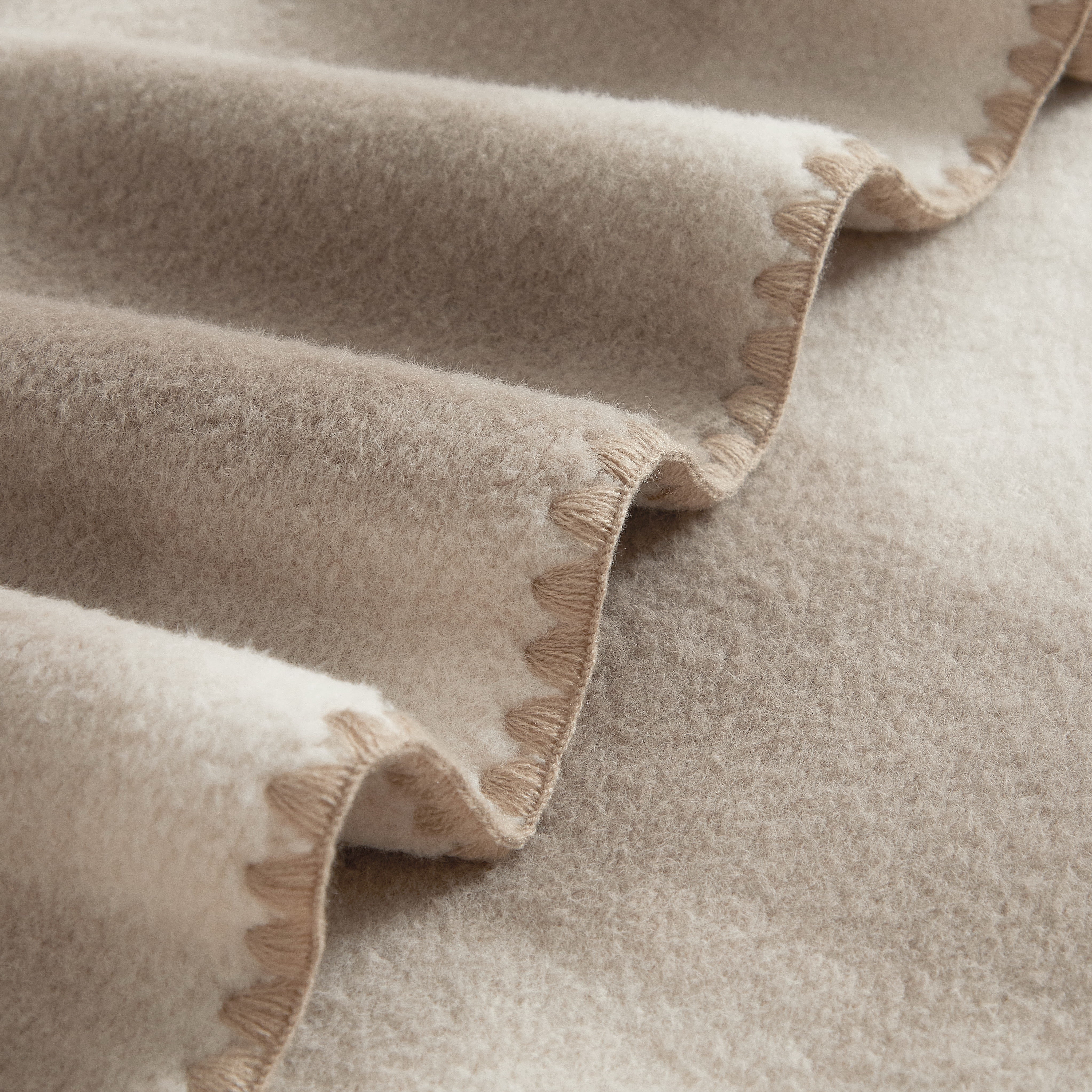 Dearfoams Reversible Faux Wool Oversized Couch Throw Blanket, Beige, 50 x 70 in