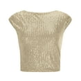 thumbnail image 3 of Oplxuo Women's Sequin Boat Neck Shirts Sparkle Glitter Backless Tee Cap Sleeve Crop Tops, 3 of 5