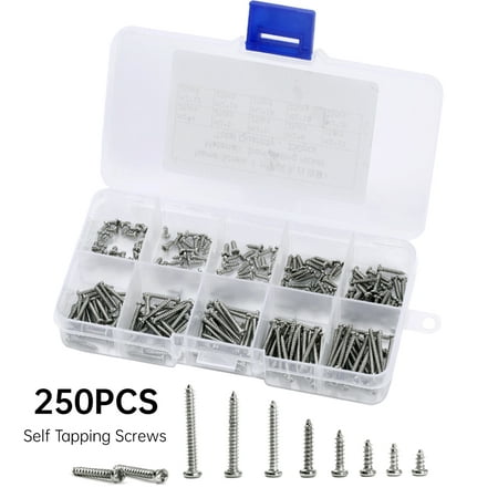 

Kotyreds 250pcs/Box Self Drilling Screws Kit 4-20 Size M2 Cross Round Head Self Tapping PA Screws Set Screwdriver Tool Needed (Silver)