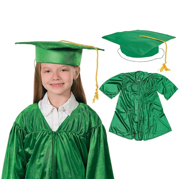 Fun Express Kids' Green Elementary School Graduation Mortarboard Hat & Gown Set 2 Pieces