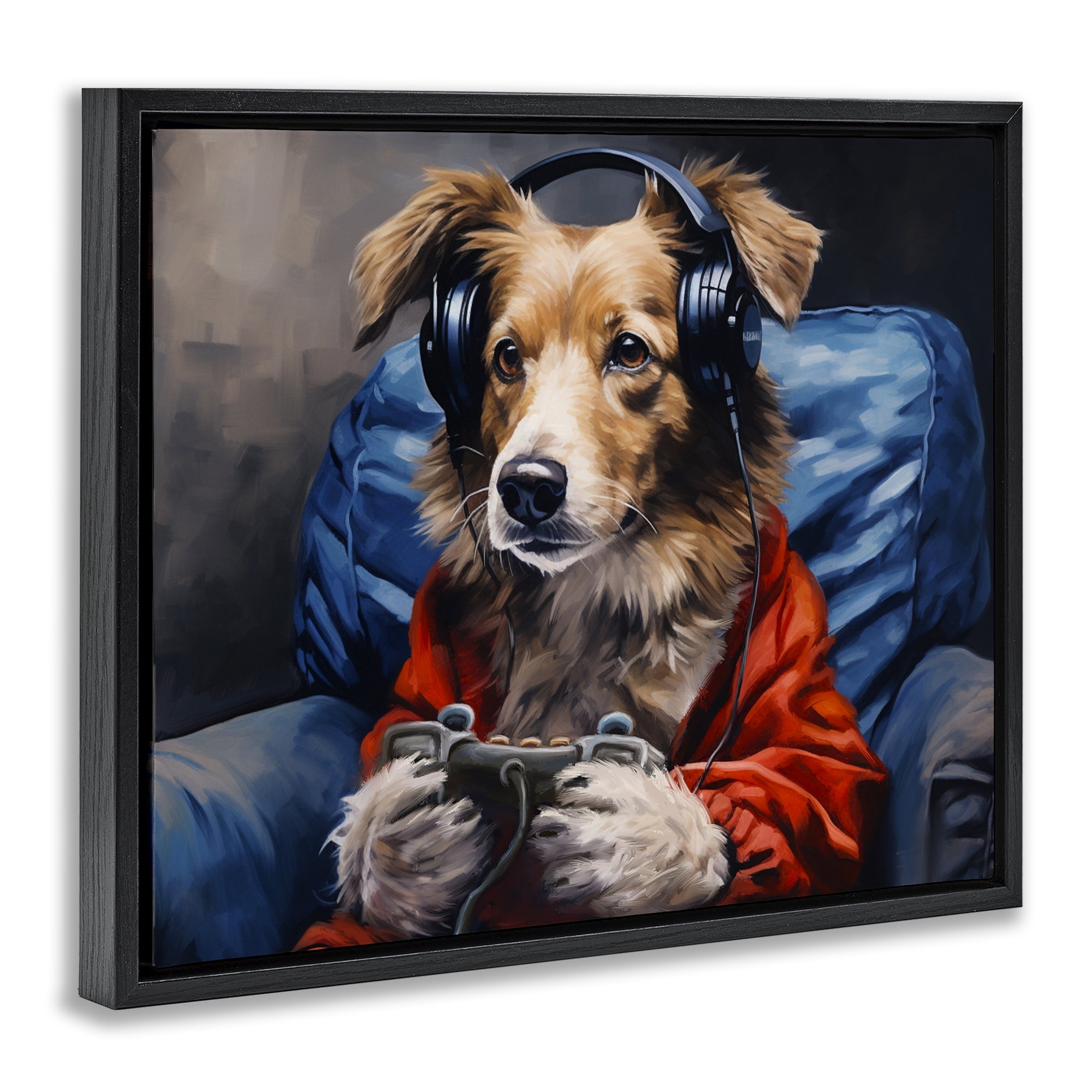 Game Master Dog Black Framed Floater Canvas Wall Art, design by Shawna Stewart