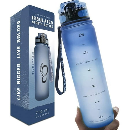 

Live Infinitely Insulated Water Bottle with Time Marker BPA-Free 24 Oz Navy