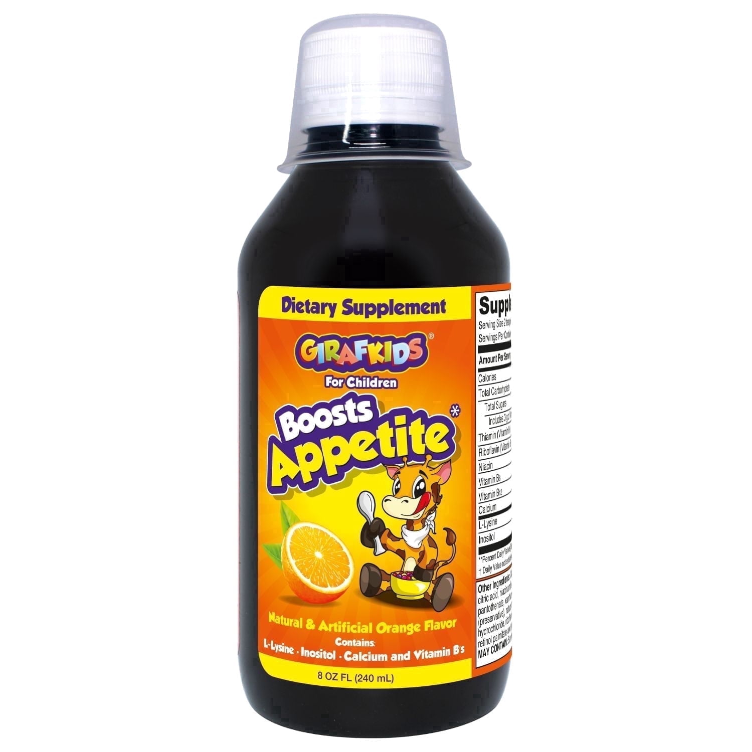 GirafKids Appetite Booster Syrup for Kids with L-Lysine and B Vitamins, Orange Flavor, 8 Fl Oz -  Supports Healthy Appetite and Daily Energy, 24 Servings, Ages 4+