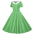 thumbnail image 2 of VBVC Women's Vintage 1950s Gingham Swing Dress , Ladies' Short Sleeve Double Breasted A-Line Midi Dress , Summer Peter Pan Collar Dresses For Women,Green,S-2XL, 2 of 7