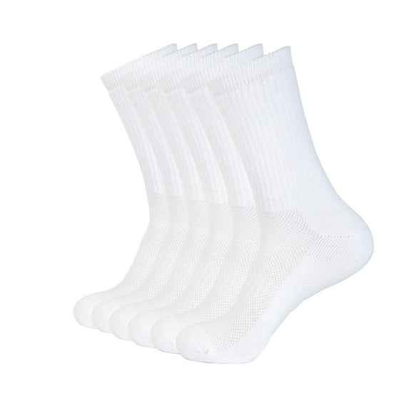 6 Pack Athletic Performance Crew Socks For Men and Women - Soft Cotton Blend with Moisture Wicking - Arch Support