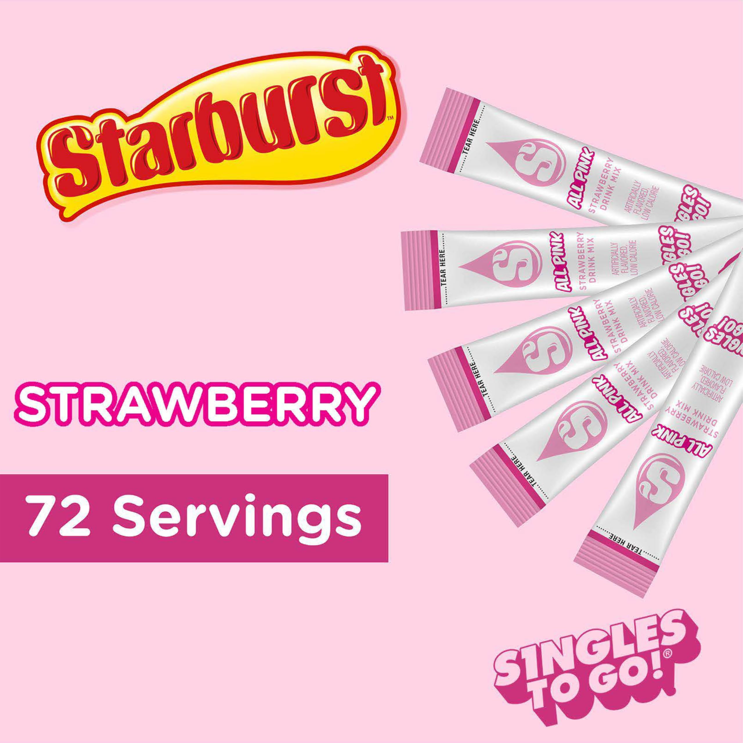 Starburst Singles To Go Powdered Drink Mix, All Pink Strawberry, 12 Boxes with 6 Packets Each - 72 Total Servings, Sugar-Free Drink Powder, Just Add Water, 6 Count (Pack of 12)