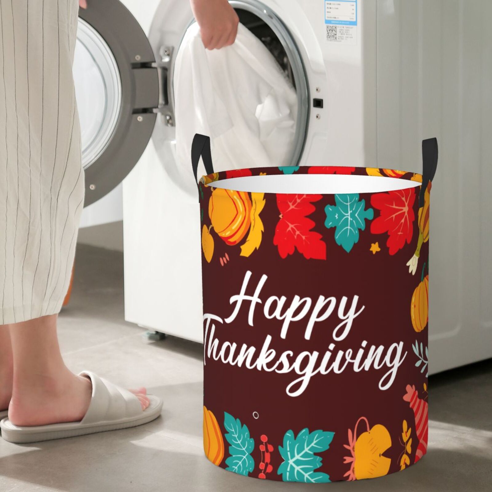 Large Laundry Basket with Handles - Happy Thanksgiving Kids Baby Dirty Clothes Laundry Hamper for Bedroom Aesthetic