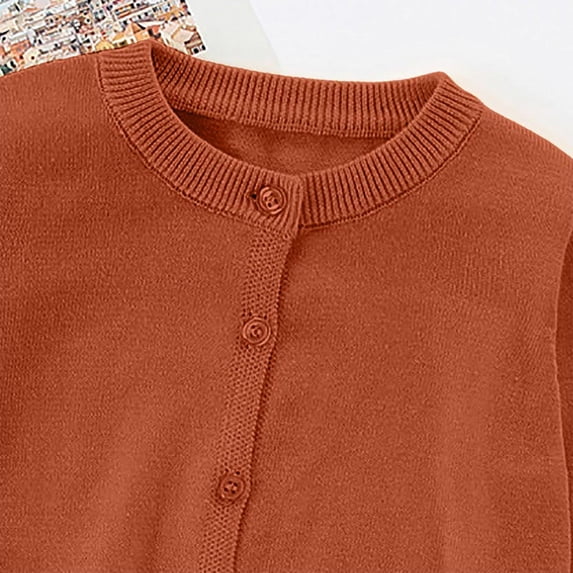 OYXSER Kids Long Sleeve Cardigan Sweater Girls Button Down Crewneck Knit Uniform, Brick Red 7-8Y