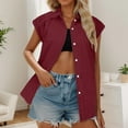 thumbnail image 7 of Womens Button Down Shirts Short Cap Sleeve Summer Cotton V Neck Collared Stripes Blouses Casual Plaid Tops, 7 of 7