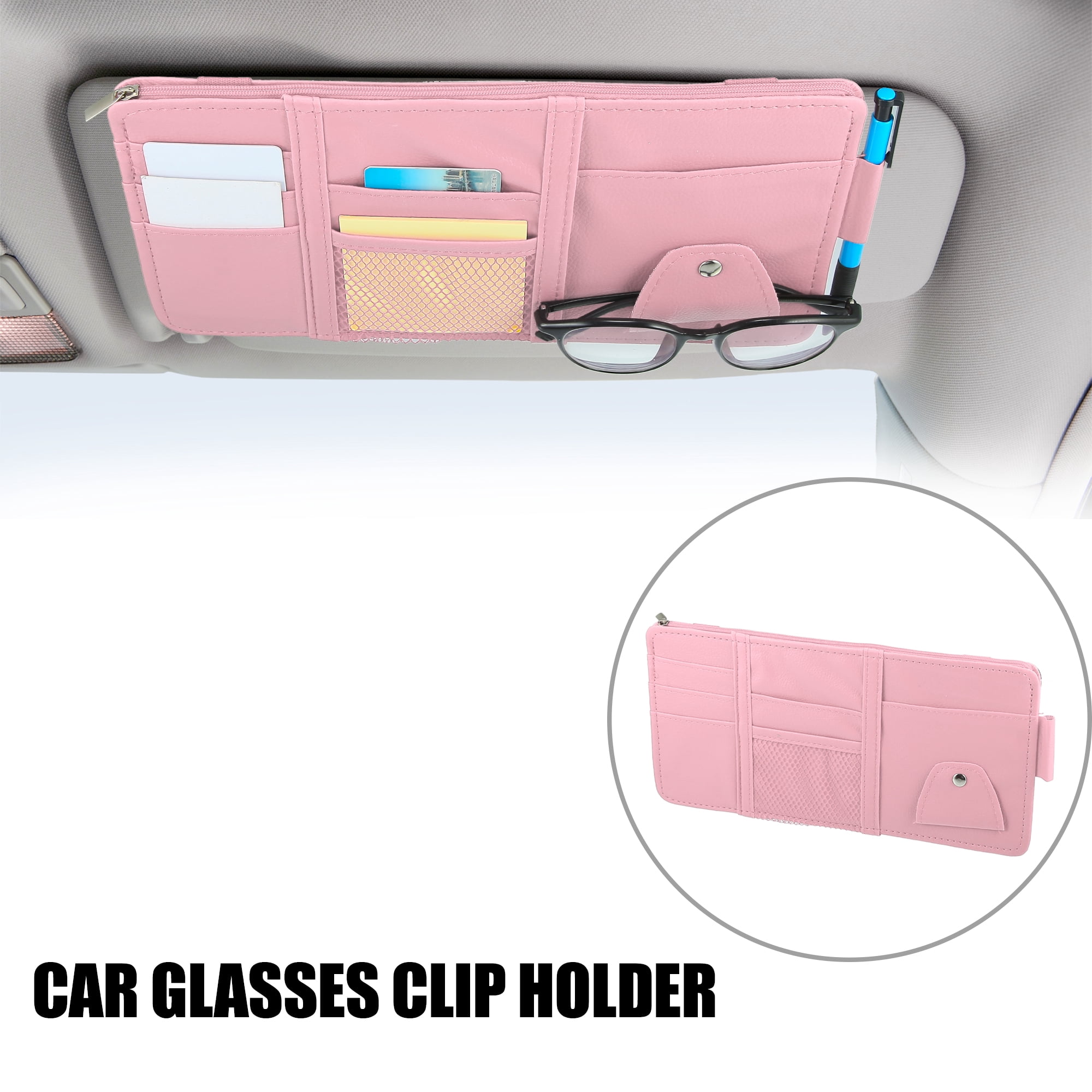 Unique Bargains Car Sun Visor Organizer Auto Interior Accessories Sunglass Holder Pink