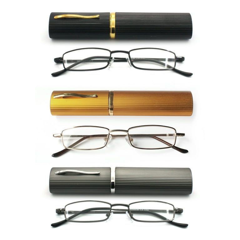 EYE ZOOM 3 Pack Ultra Slim Compact Tube Reading Glasses with Lightweight Portable Clip Case Mul color 2.75