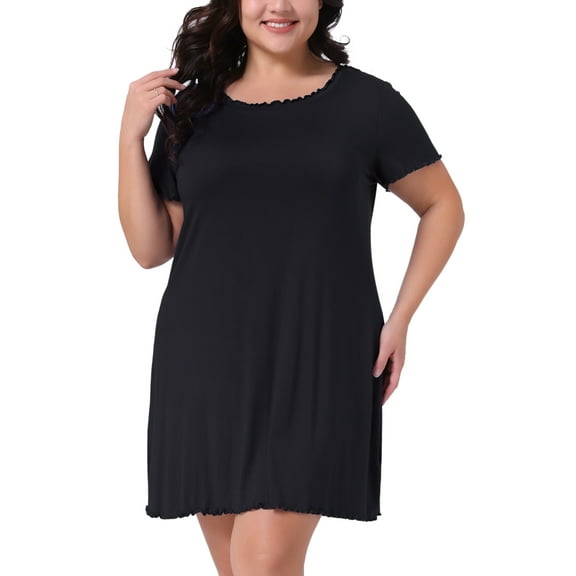 Agnes Orinda Women's Plus Size Nightgowns Short Sleeve Ruffle Mini Sleepwear Casual Lounge Sleepshirts Pajama Dress 1X Black