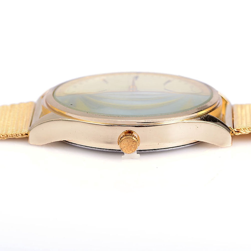 Women Watch Brand Golden Simple Ultra-thin strap Mesh Belt Crystal Quicksand Beads Quartz Luxury Band Creative Quartz Woman Bracelet Wristwatch (White Surface)