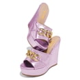 thumbnail image 3 of XYD Women Gold Chain Wedge Platform High Heel Mule Slides Slip On Open Toe Sandals Party Wedding Dress Shoes Size 11.5 Purple, 3 of 4