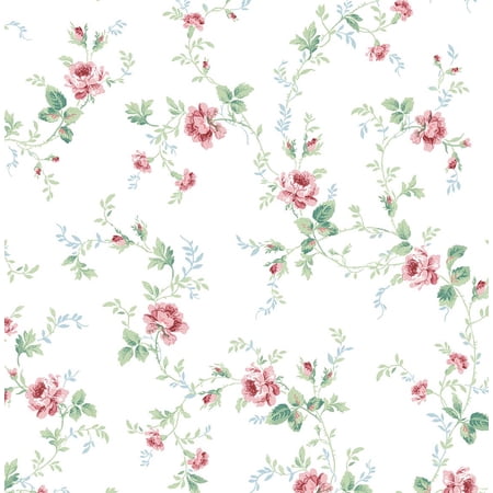 NextWall Blush & Spearmint Blossom Floral Trail Peel and Stick Wallpaper