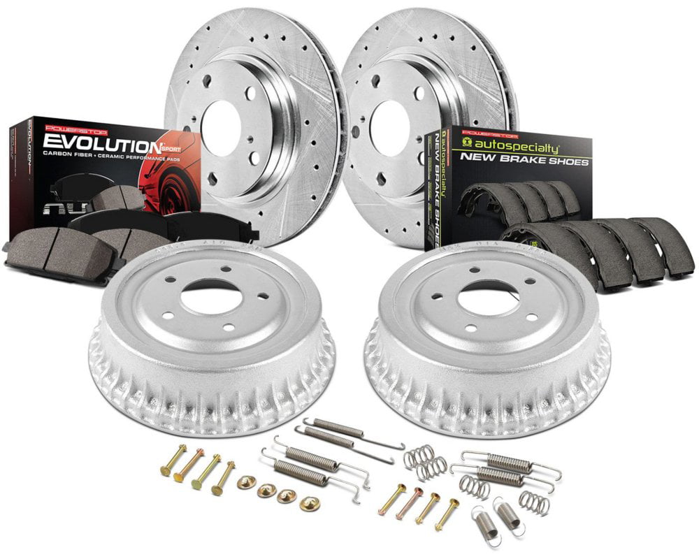 Front Premium High Carbon Alloy Drilled & Slotted Brake Rotor with Ceramic Pads