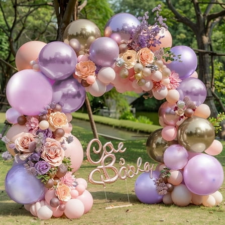 Captank Pink Purple Double Stuffed Latex Balloon Arch Kit for Party Decorations