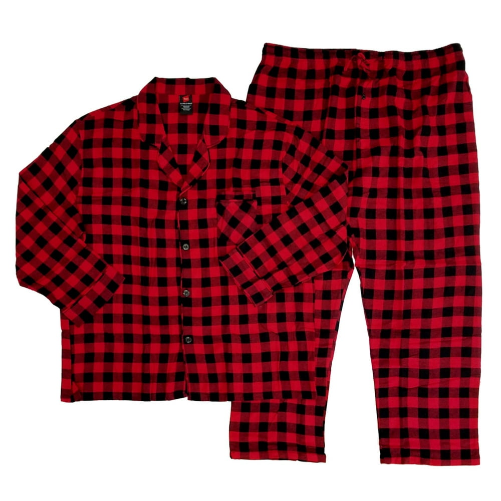 Hanes Hanes Mens 2 Piece Redblack Plaid Flannel Shirt And Pants Pajama