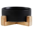 thumbnail image 1 of Cuencos de cerámica para perros con soporte de madera, cuencos de agua y plato de comida para perros, cuencos de comida para perros pesados, 1 of 5