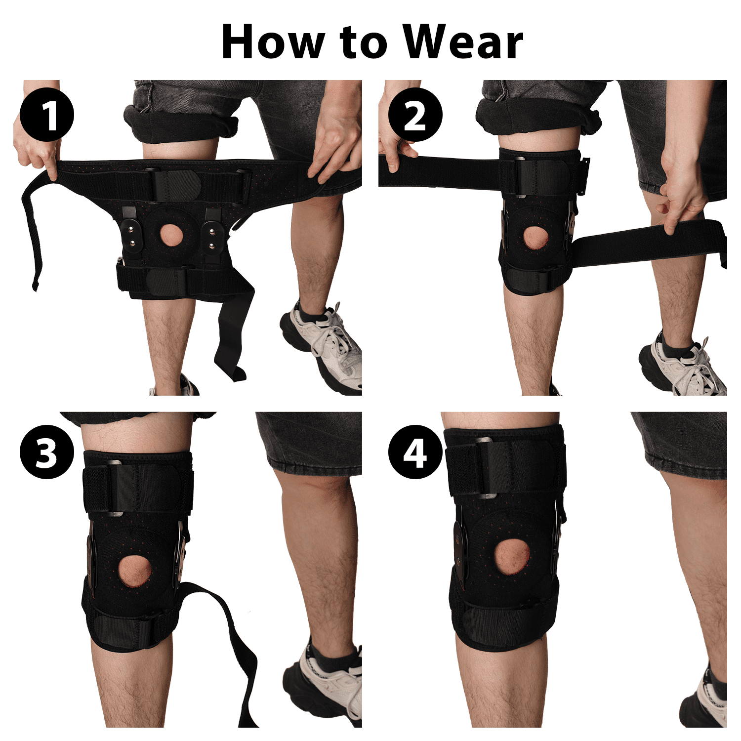 Hinged Knee Brace with Side Stabilizers,Protective Knee Pad Shock Absorbing Anti Slip Strap Breathable Knee Brace for Running Basketball Riding & Hiking,Men & Women - One Size Fits Most(Black)