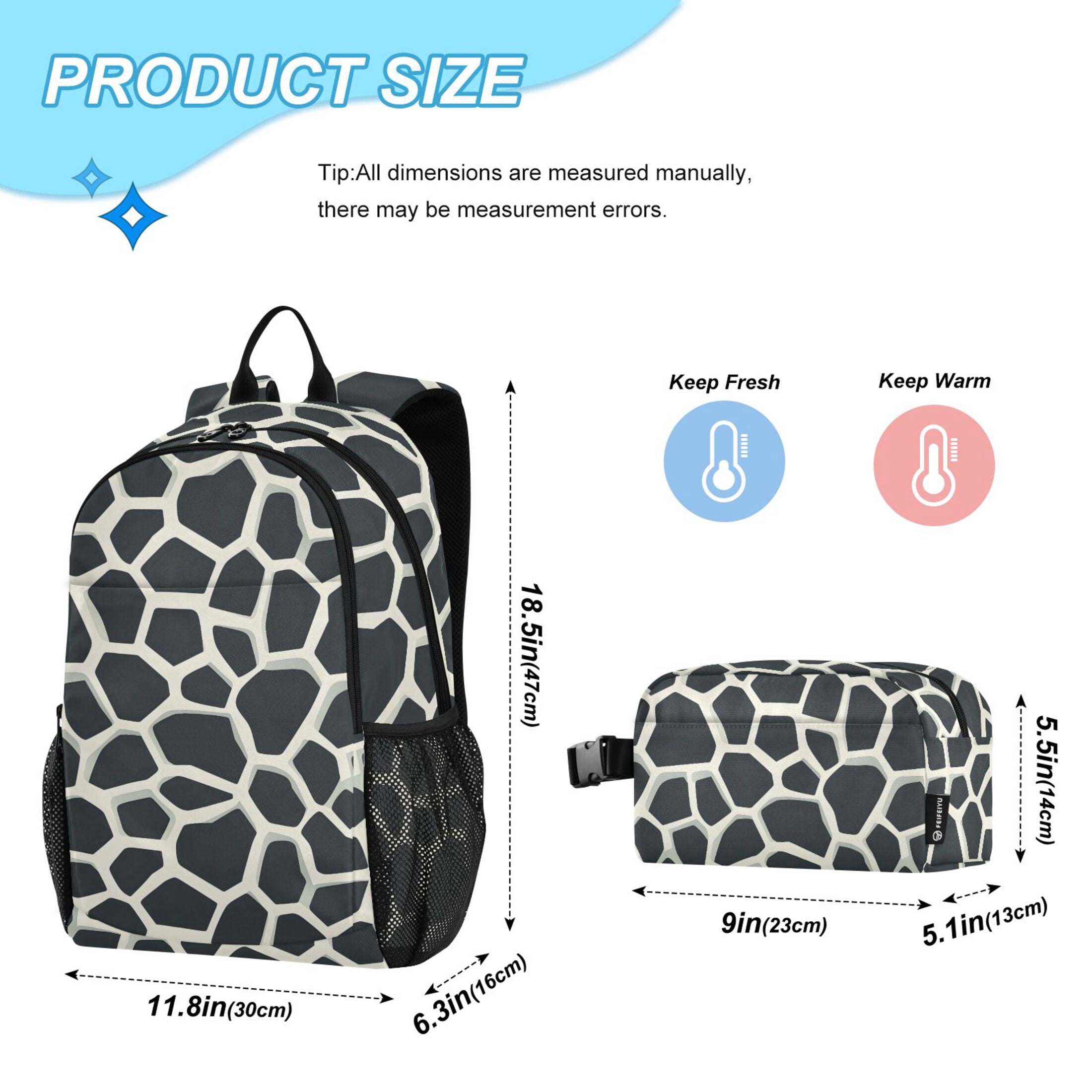 ALAZA Cow Print School Backpack Lunch Box Set Student Bookbag