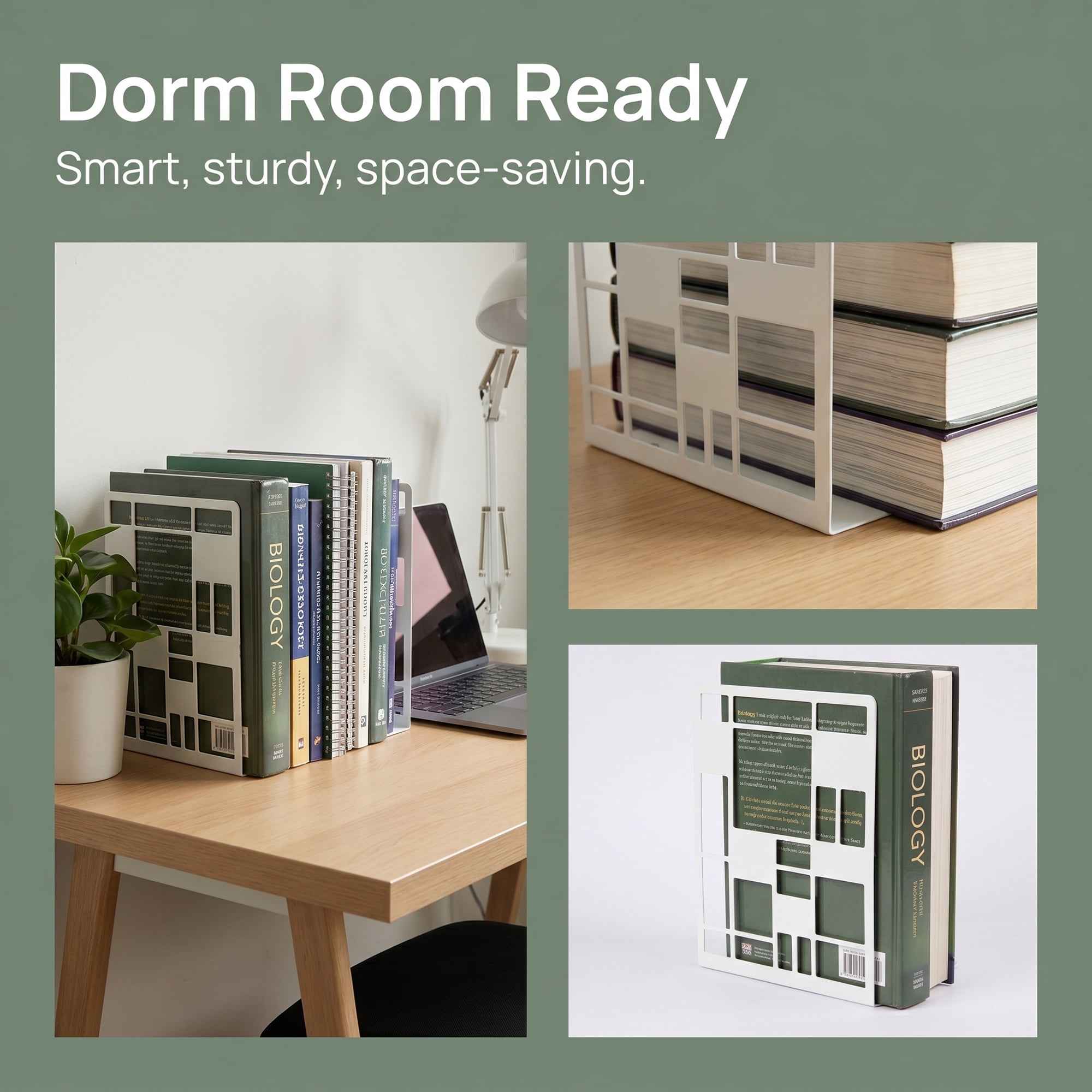 Unique Bargains Geometric Metal Bookends Decorative Book Ends for Shelves White  Style A 4.7"x3.7"x6.7"