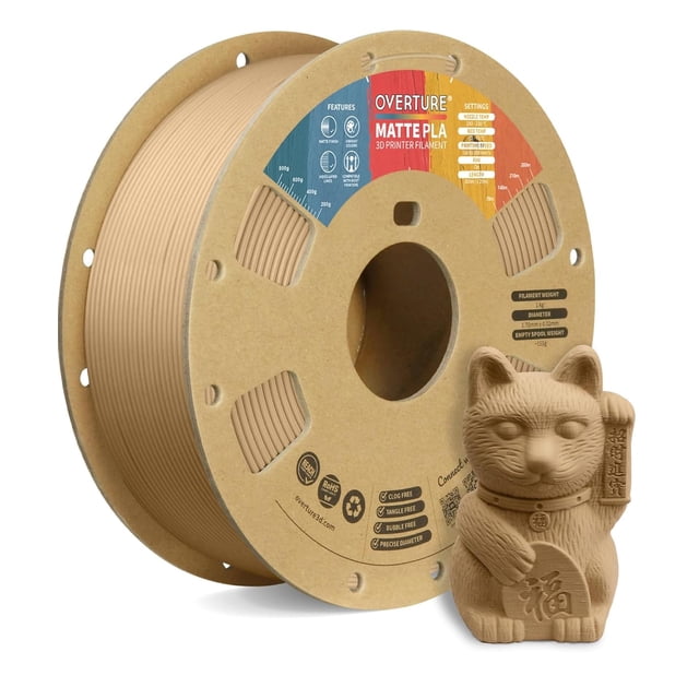 OVERTURE - Filamento para impresora 3D mate PLA de 1,75 mm, superficie mate y filamento de baja deformación, carrete de 1 kg (2.2 libras), precisión +/- 0,02 mm, se adapta a la m