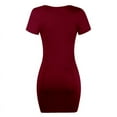 thumbnail image 5 of Europe The United States Fashion Solid Color Sexy Dress Tight Collection Hip Short Sleeved Slim Evening Party Dress (Red,M), 5 of 6