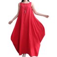 thumbnail image 1 of Mujeres Maxi vestido de túnica sin mangas más bolsillos de tamaño O cuello suelto mori swing vestido Tomshoo Rojo XXL, 1 of 7