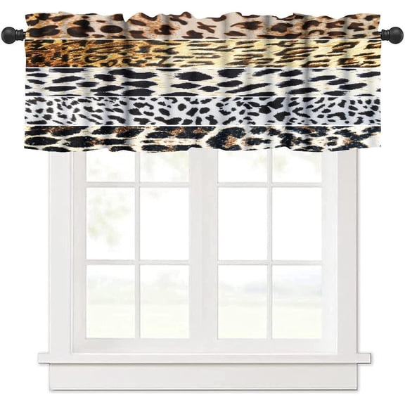 Wild Animals Print Curtain Valance for Window Leopard Zebra Skin Pattern Hunters Cabins Decor Rod Pocket Short Curtains Valance for Kitchen Living Room Bathroom Bedroom 54x18inch