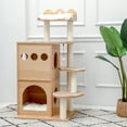 thumbnail image 3 of Modern Cat Tree Wooden Multi-Level Cat Scraper Tower Luxury Nest Cat Climbing Frame Cozy Condos Deeper Version Dangling Balls ShopWise Round, 3 of 14