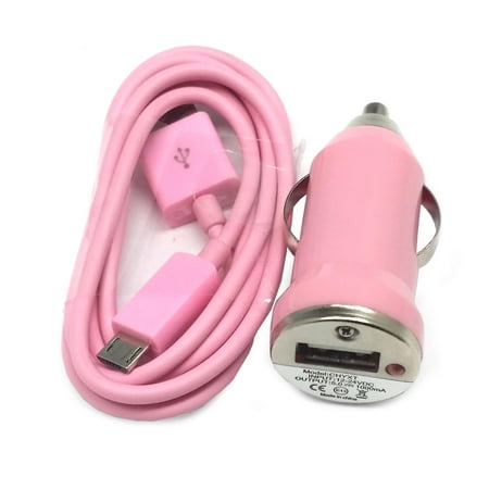 Importer520 Light Pink Combo Mini Compact 1000mAh Car Charger + Micro USB Data Sync / Battery Charge Cable For Motorola DROID 2 Global