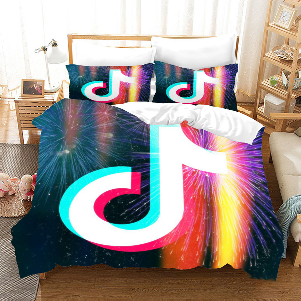 3D Colorful Tik Tok Bedding Bed Set Twin Full Queen King Size Novelty Rainbow Bedding Sets
