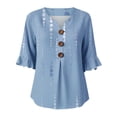 thumbnail image 5 of MuXiKeJi Clothes 3/4 Length Sleeve Womens Tops Cotton Linen Boho Blouses Floral V Neck Shirts Summer Beach Casual Top, 5 of 5