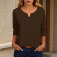 thumbnail image 2 of KPOPLK Womens 3/4 Length Sleeve Blouses Business Tops Dressy Casual V Neck Cute Hollow Out T-Shirts(XXXL,b159-Coffee), 2 of 7