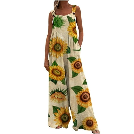 

Mrat Womens Trending Pants Fashion Jumpsuit Ladies Print Jumpsuit Pajamas Casual Buttons Pocket Wide Leg Long Pants Pants For Female Graphic Multicolor L