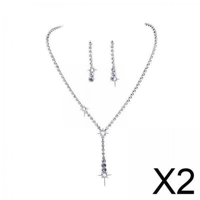 2x Conjuntos De Joyas De Boda, Conjunto De Joyas Blancas Con Diamantes De Imitación Para Fiesta, Chicas, , Estilo Simple