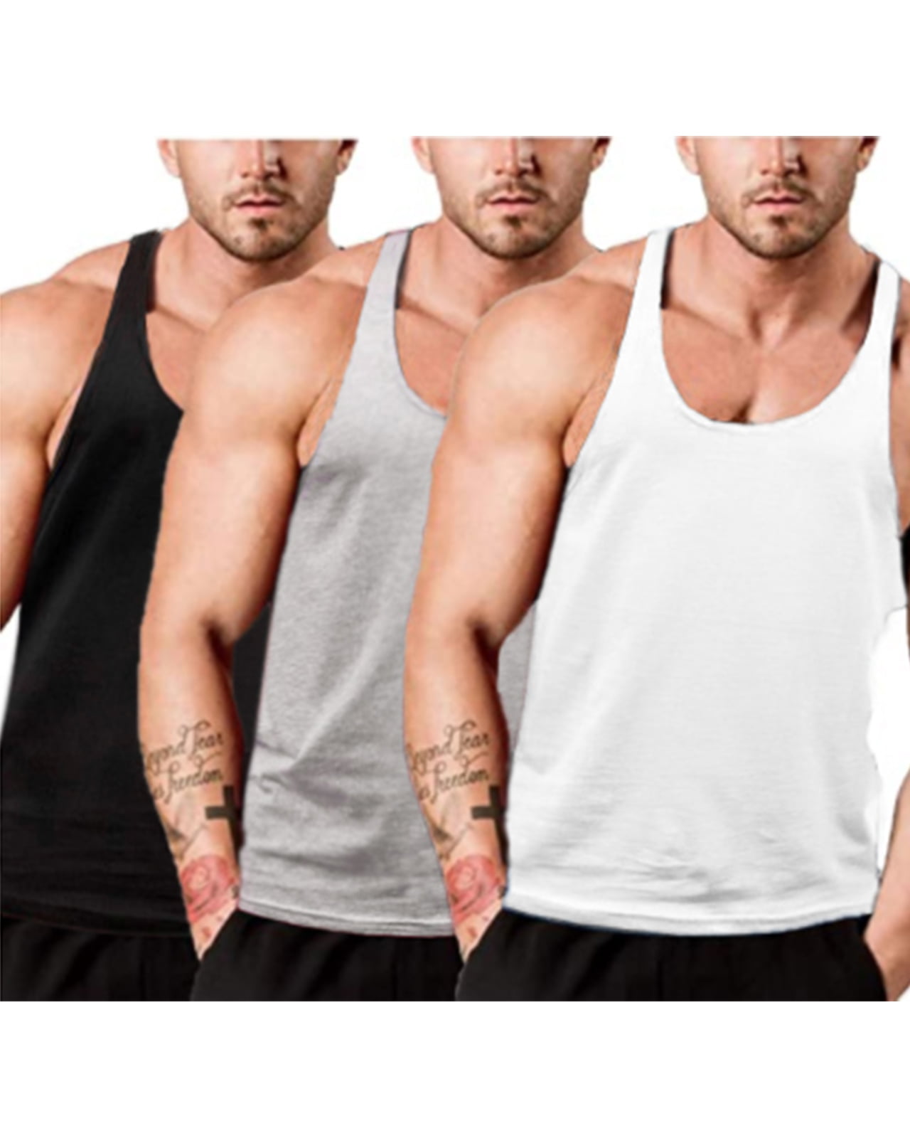 Men's 3 Pack Tank Tops Casual Gym Muscle Sleeveless Dry Fit Y-Back Workout Athletic 
