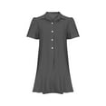 thumbnail image 4 of ZZwxWA Womens Summer Fashion T-Shirt Dress Casual Half Open Shirt Hem Ruffle Button Solid Color Dress Loose Pleated Mini Dresses, 4 of 5