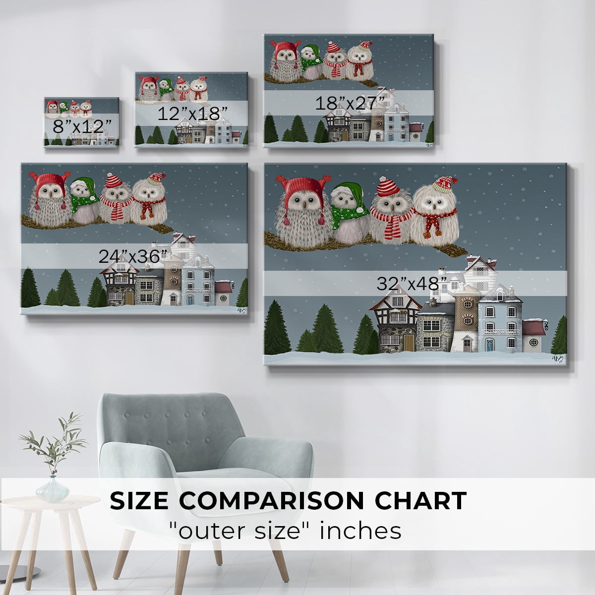 Christmas Christmas Owl Village- Gallery Wrapped Canvas