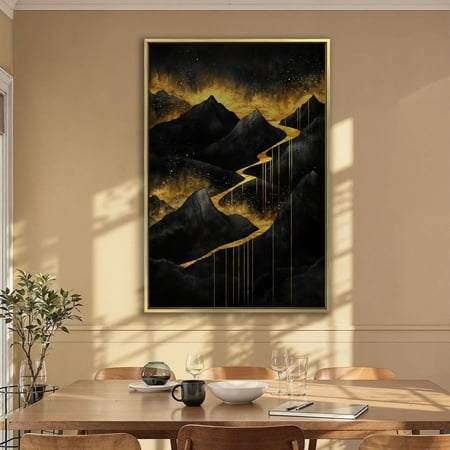 Golden River in Dark Mountains Wall Art Surreal Landscape Print Mystical Wall Decor Abstract Mountain Poster Ready to Hang, Size 16x24 UNFFRAMED F03.1.8l2643