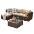 thumbnail image 2 of Royalcraft Rattan Patio Sofa Set, 5 Pieces Outdoor Sectional Furniture Set, All-Weather PE Wicker Patio Conversation Set, Outdoor Couch Sofa Set with Glass Table & Beige Cushions, 2 of 7