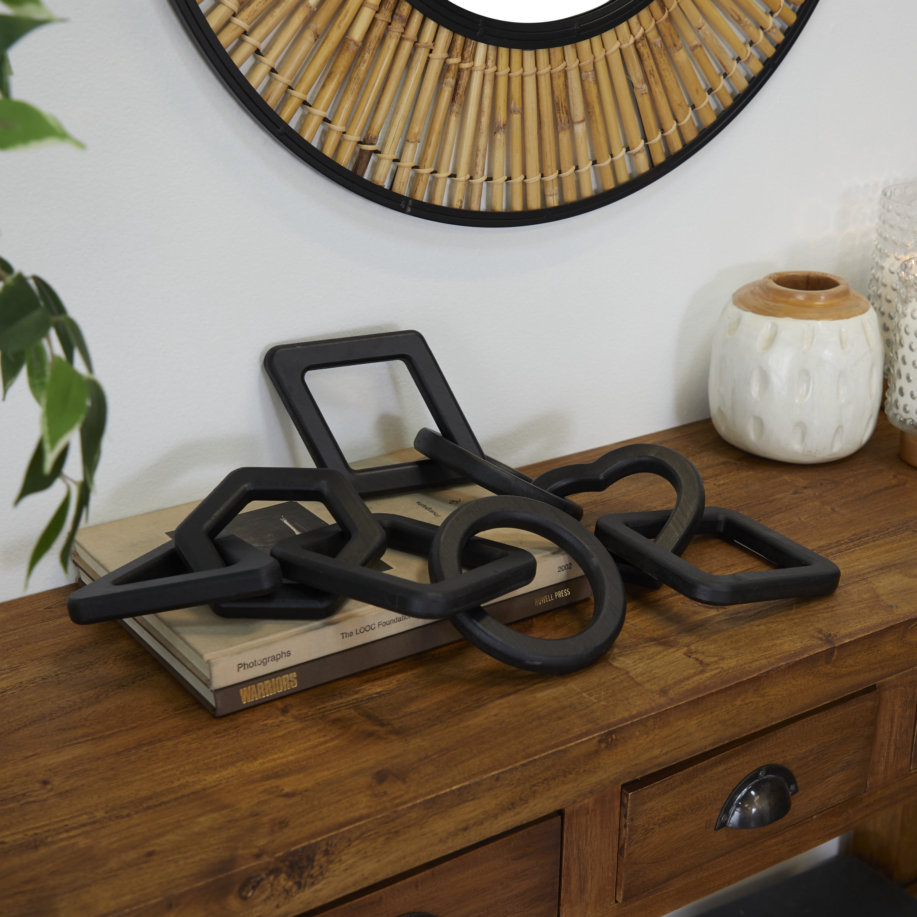 16", 15"W Black Wood Chain Sculpture, by CosmoLiving by Cosmopolitan (2 Count)