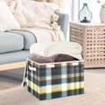thumbnail image 5 of Blue Gray Grid Large Storage Bins with Linen Collapsible Lid Storage Box 16.7 x 12.6 x 11.8in, 5 of 7