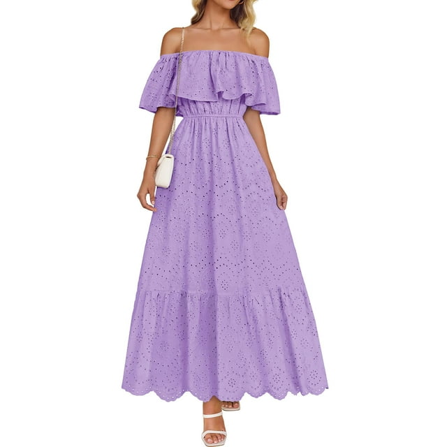 Vestido ZESICA Summer 2025 con volantes y hombros descubiertos