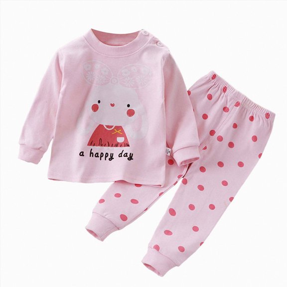 NOLDARES Toddler Boys Jammies 2 Piece Pajama Set Long Sleeve Crewneck Top with Elastic Waist Pants Cotton Sleepwear 6-12 Months 12-24 Months 2t 3t 4t 5t 6t 7t 8t 9t Children,Pink,12-18 M