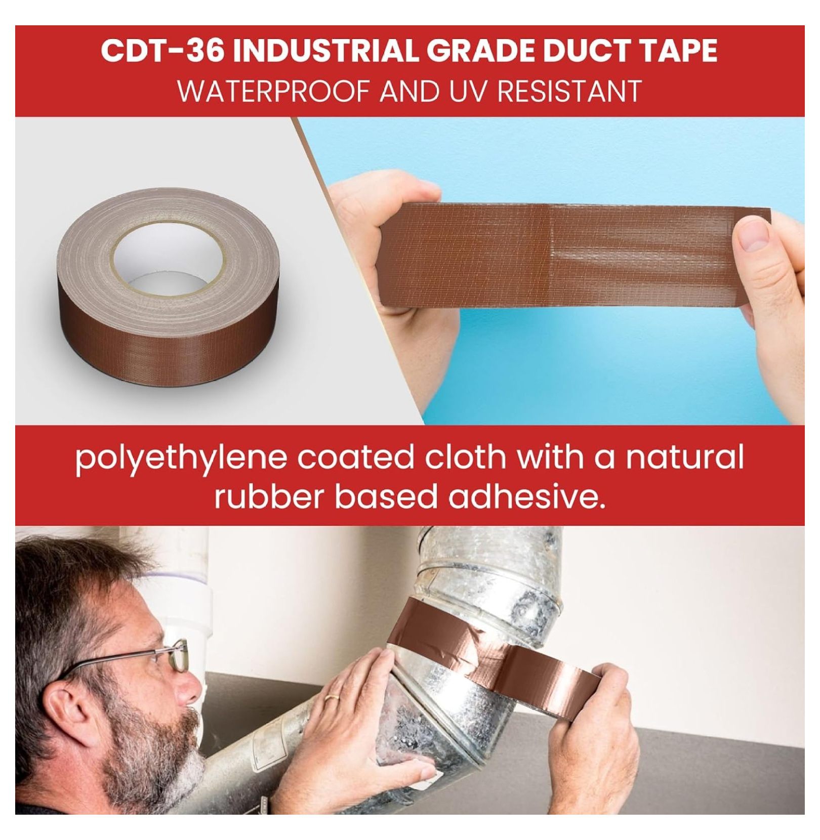T.R.U. CDT-36 Industrial Grade Duct Tape. Waterproof and UV Resistant. Multiple Colors Available. 60 Yards. (Stripped Black/Yellow, 6 in.)