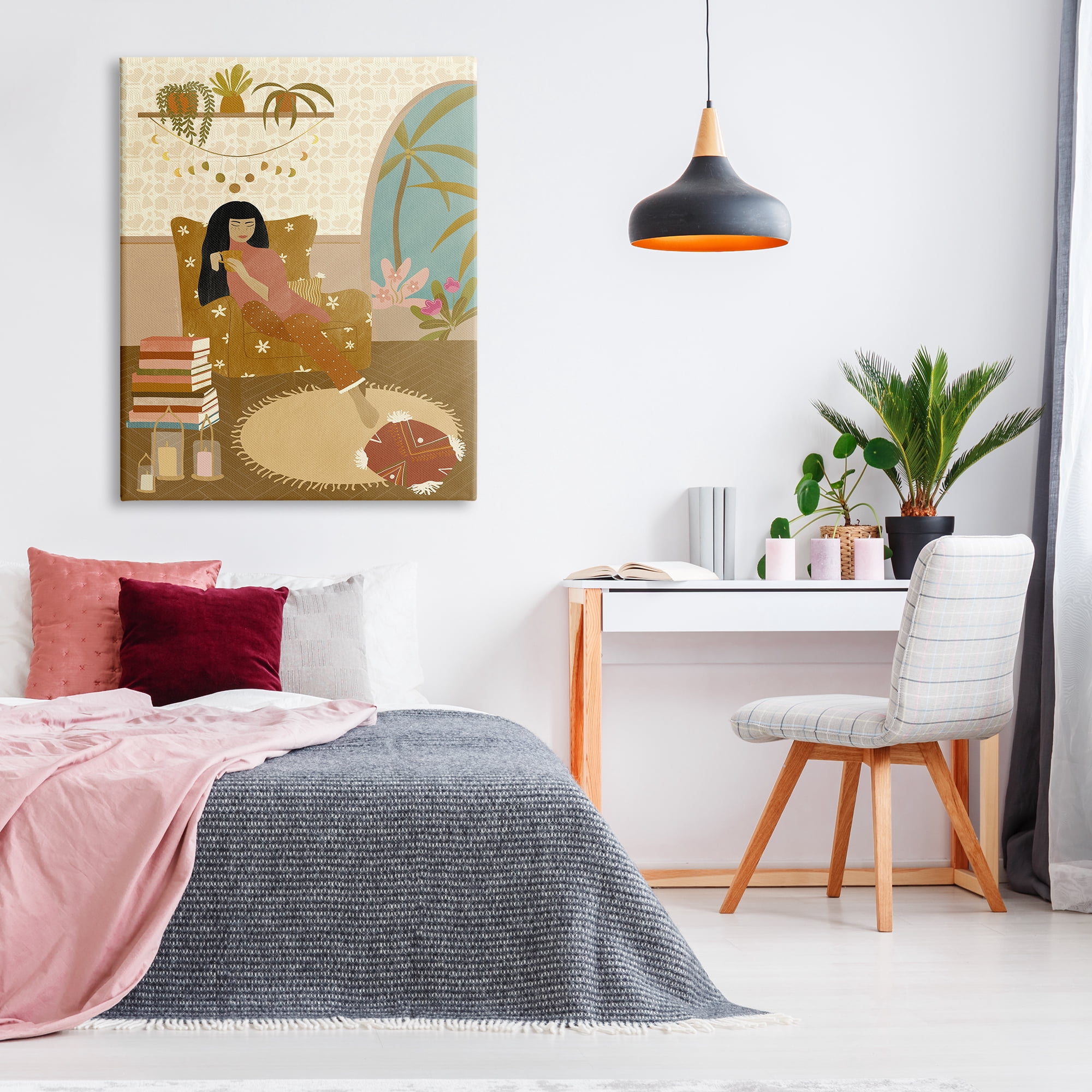 Stupell Industries Boho Living Room Portrait Woman Coffee Chair, 36 x 48,Design by Birch&Ink