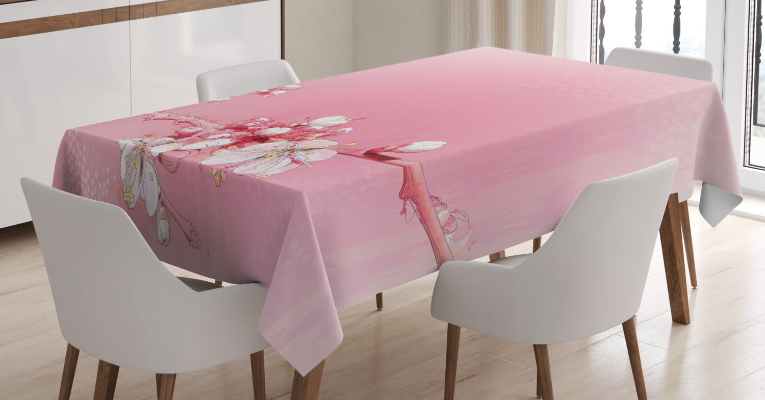 Peach Tablecloth, Japanese Inspired Cherry Blossom Branch Sakura