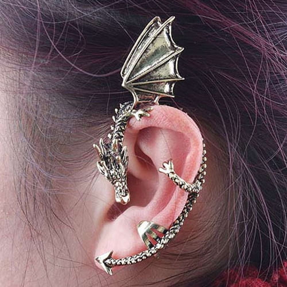 Yesbay Women's Retro Gothic Punk Etched Dragon Shape Ear Cuff No Piercing  Earring-Silver